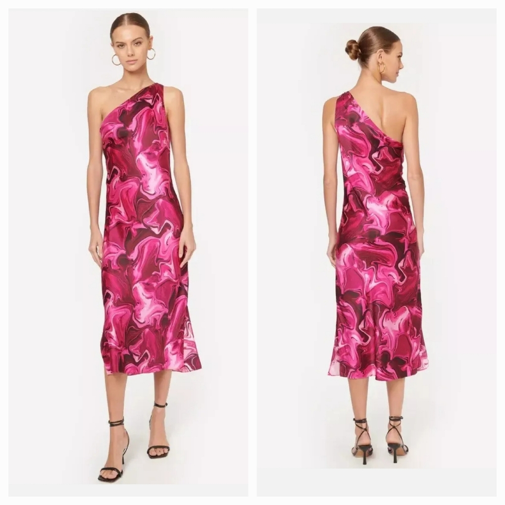 CAMI NYC Agnes Silk Swirl One Shoulder Dress S NWT